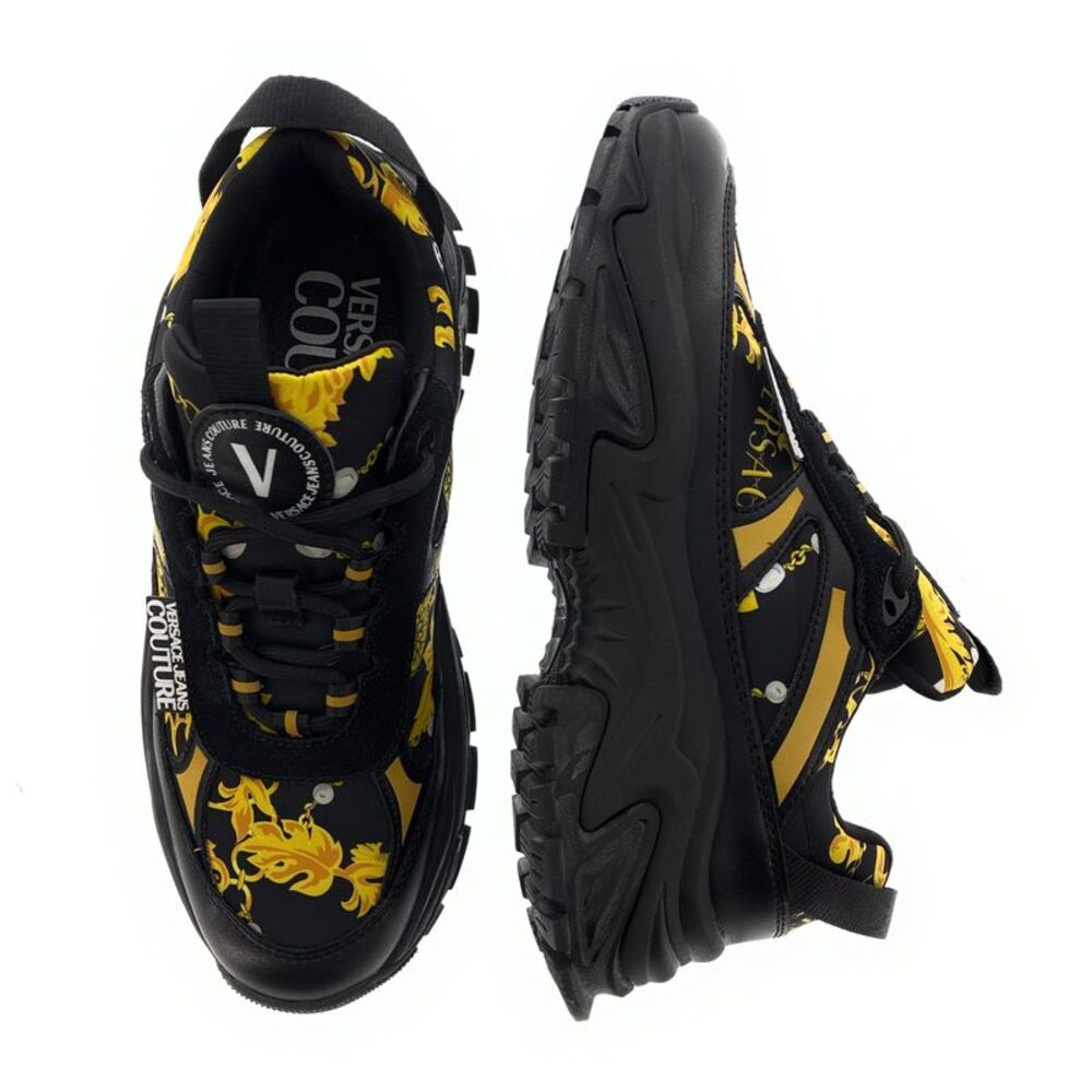 Versace Jeans Couture Chunky Baroque Print Sneakers in Black & Gold - Picture 4 of 4